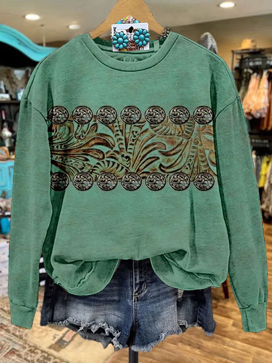 Vintage Western Print Casual  Sweatshirt