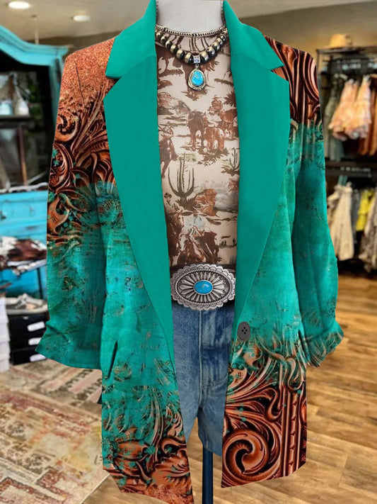 Women's Western Print 3/4 Sleeve Casual Blazer