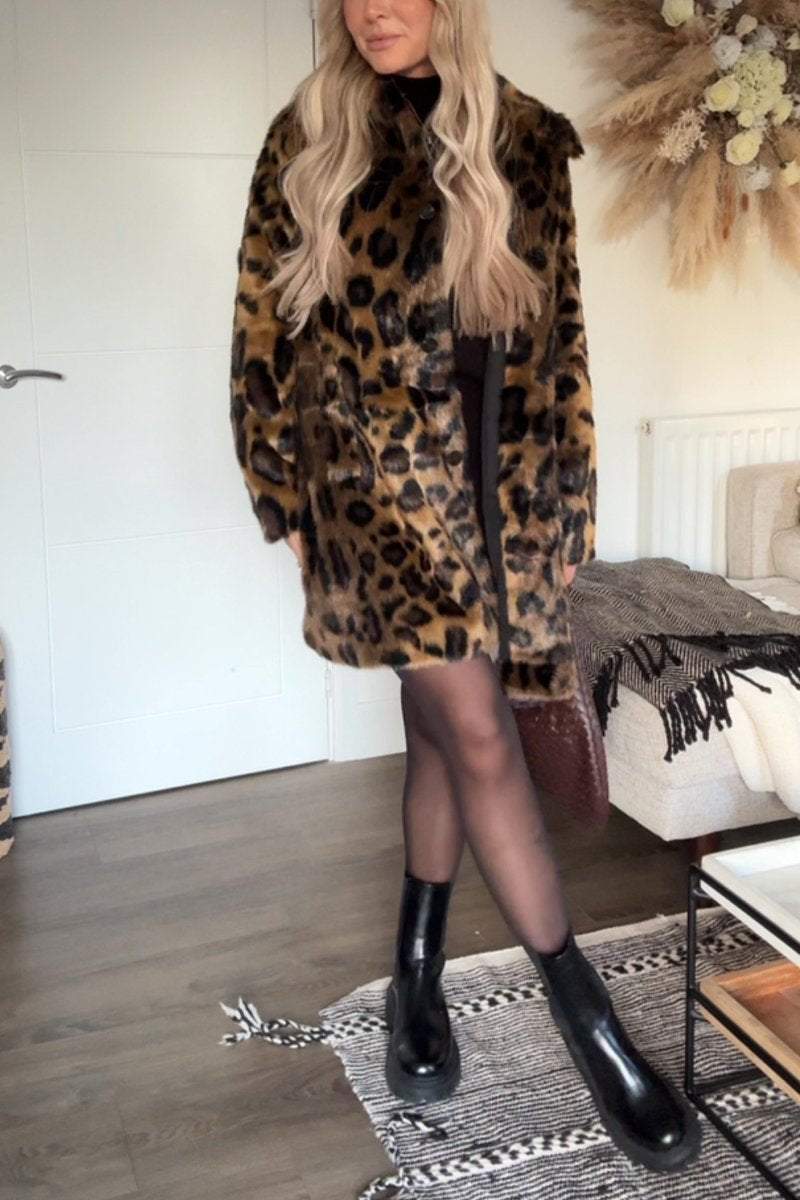 Women's Casual Lapel Leopard Fur Coat