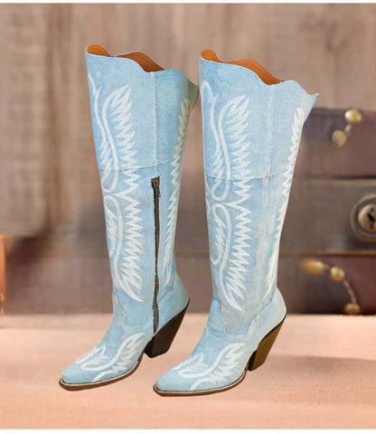 Vintage over-the-knee embroidered Western boots