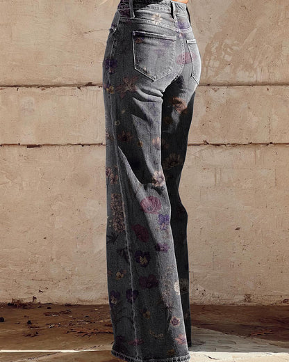 Women's Vintage Floral Print Casual Wide Leg Pants