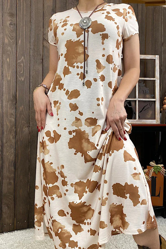 Beige & brown cow printed maxi dress