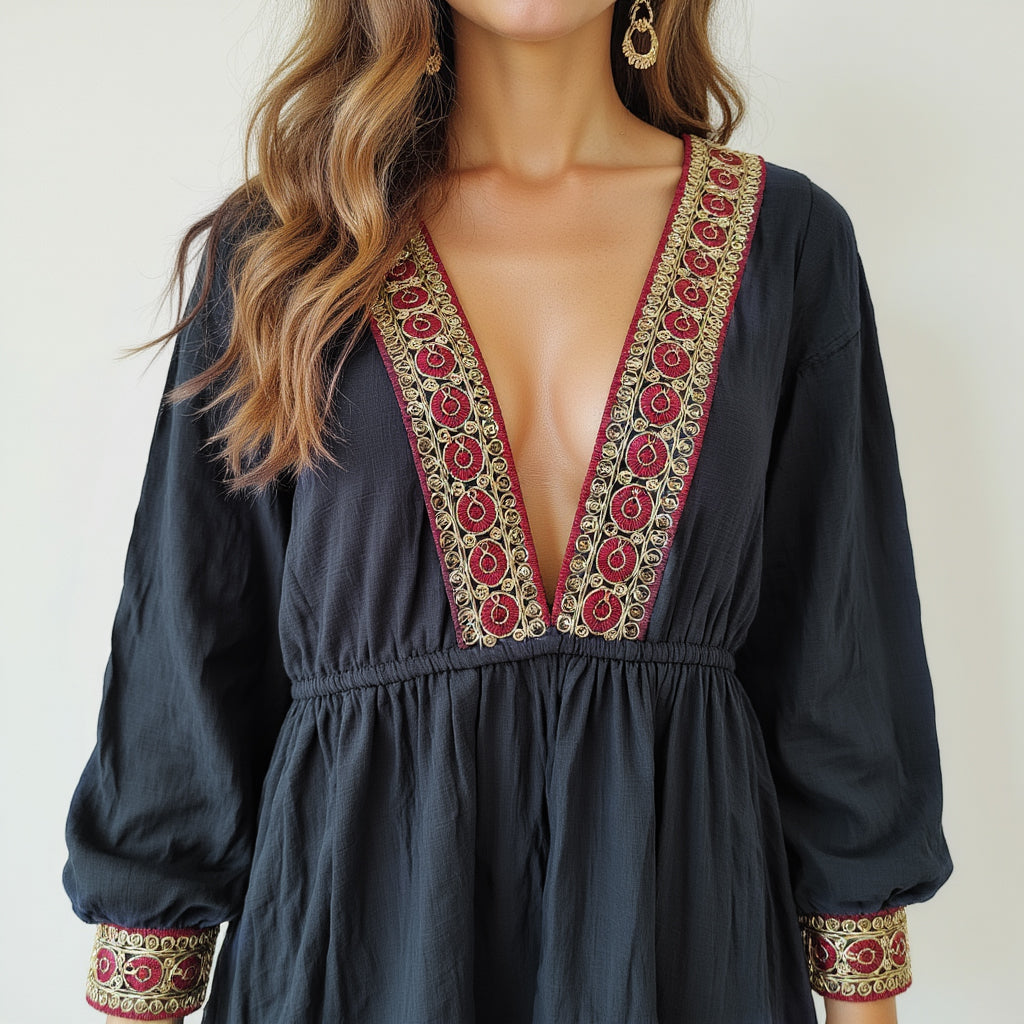 Women's Embroidered Vintage Ethnic Loose Long Sleeve Dress