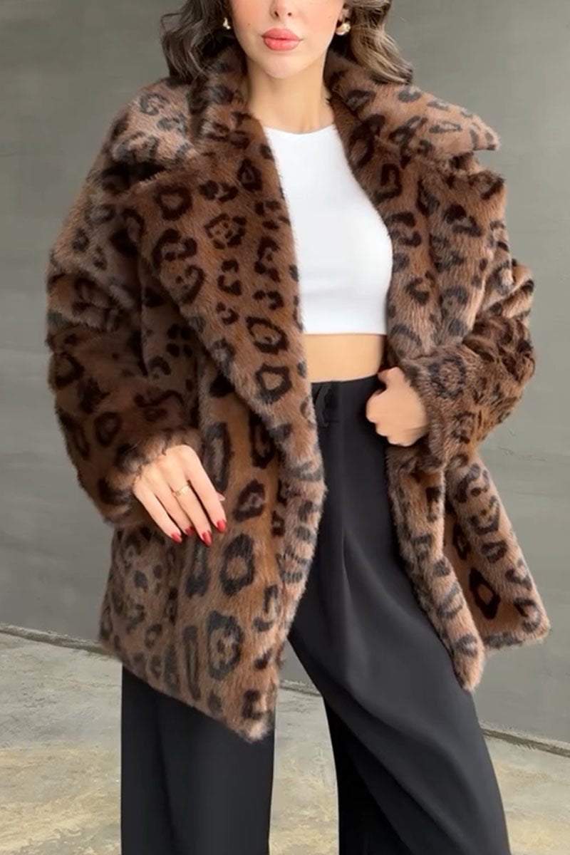 Women's Casual Leopard Plush Coat