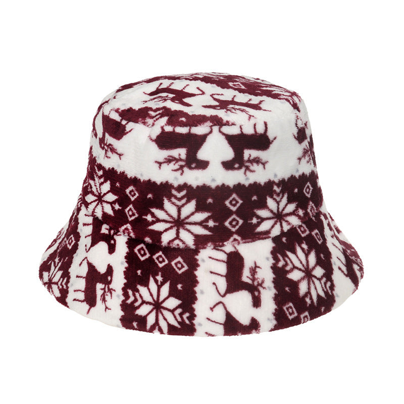 Fashion Christmas Snowflake Print Fluffy Fisherman Hat