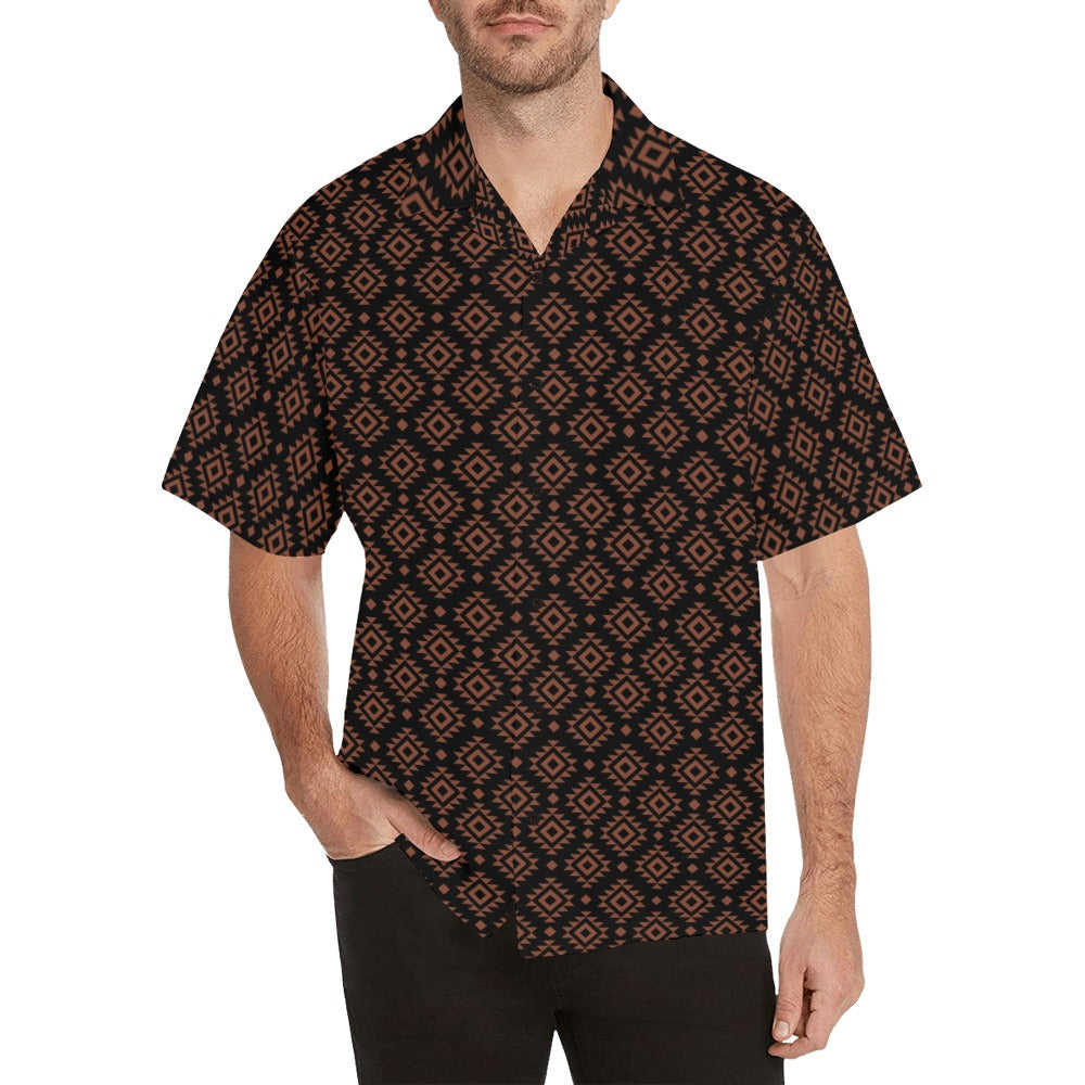 Brown Black Aztec Men's Camp Shirt