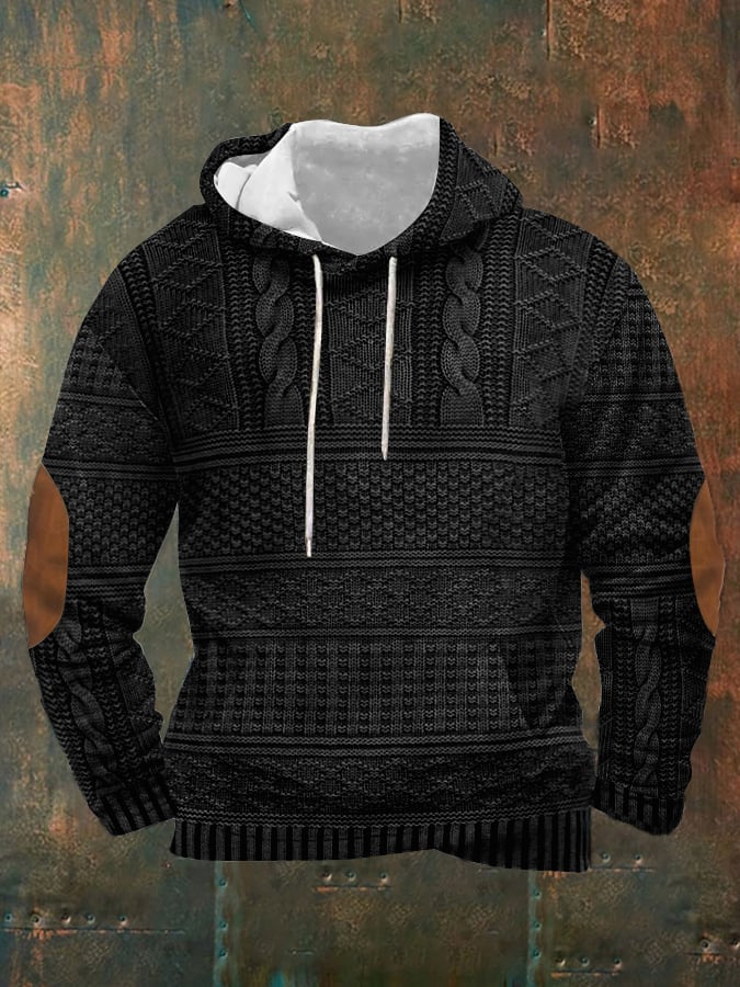 Men's Vintage Knitted Print Hoodie