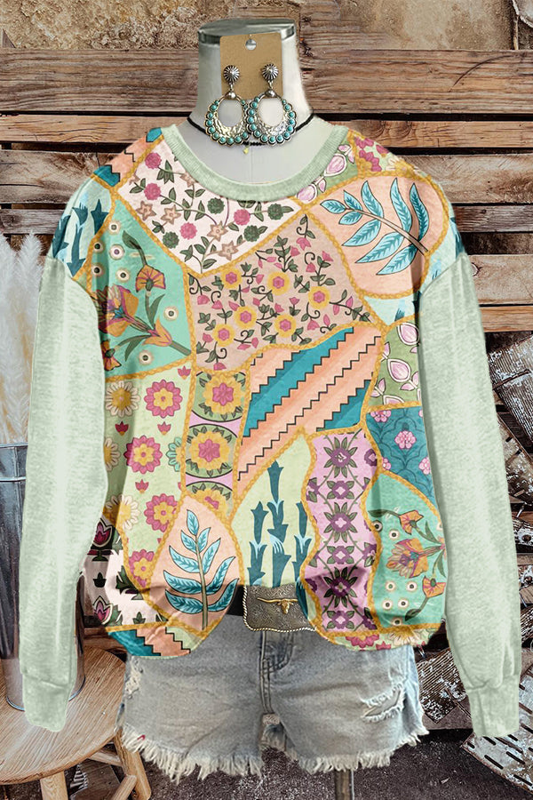 Sweet Pastoral Florals Print Sweatshirt