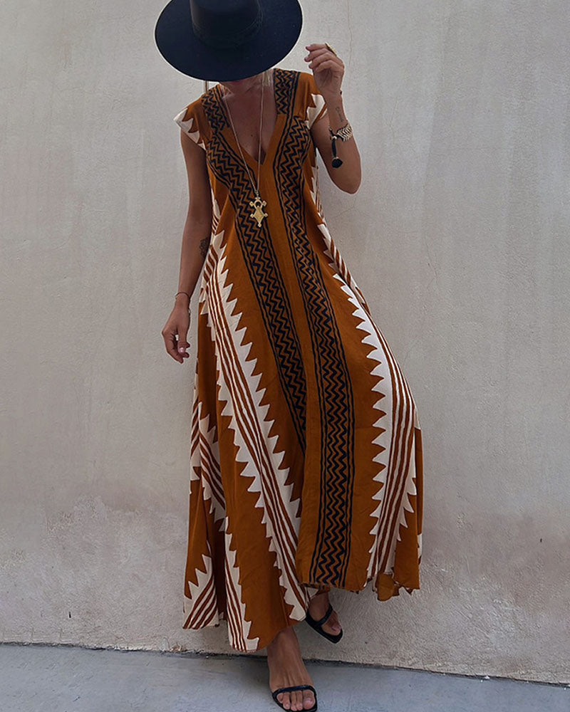 V-Neck Bohemian Casual Dress