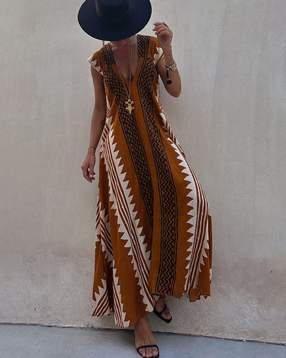 V-Neck Bohemian Casual Dress