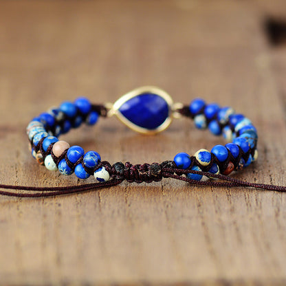 Unisex Teardrop Lapis Natural Stone Bohemian Bracelet