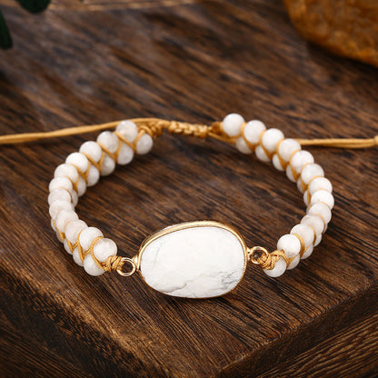 Unisex Egg-shaped White Pine Natural Stone Ethnic Style Bracelet