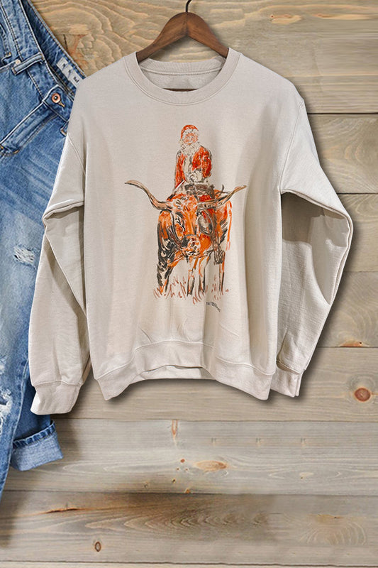 Vintage Western Santa Cow Print Sweatshirt