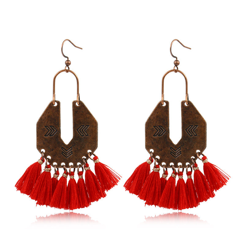 Women's Bohemian U-shaped Alloy Tassel Earrings