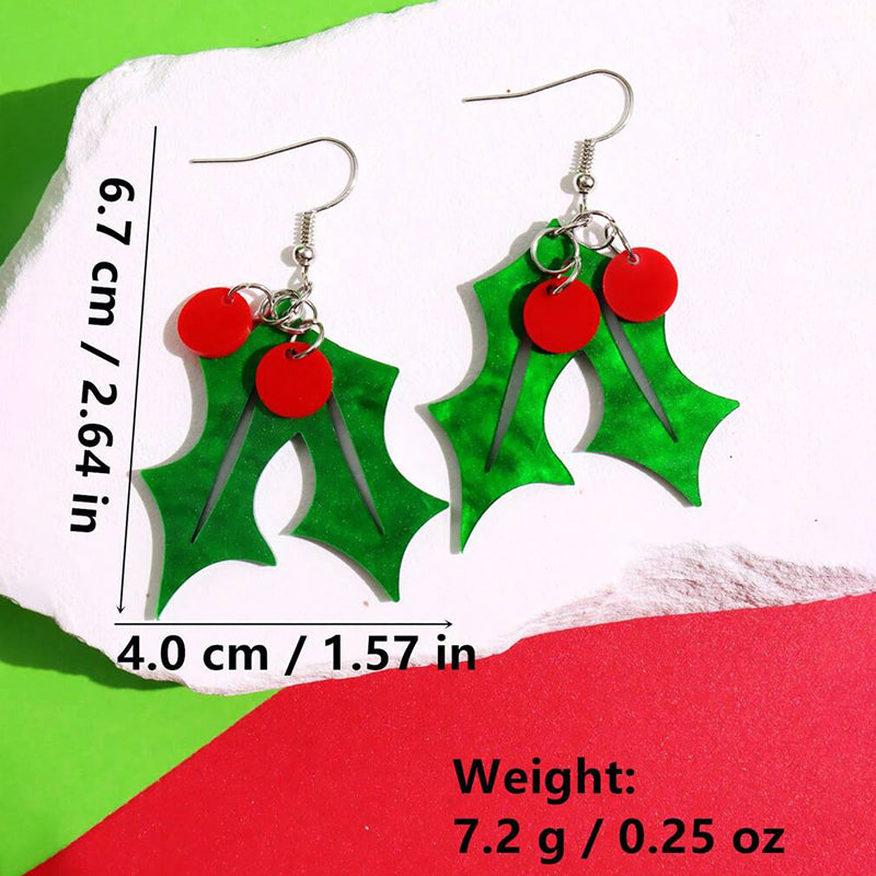 Christmas Tree Leaf Berry Earrings