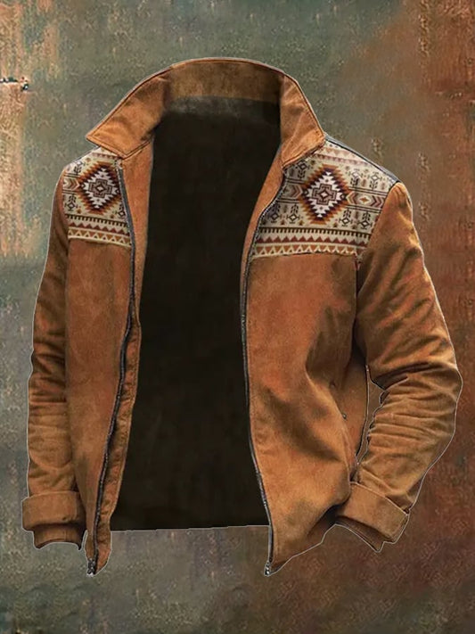 Men's Contrast Color Vintage Suede Jacket