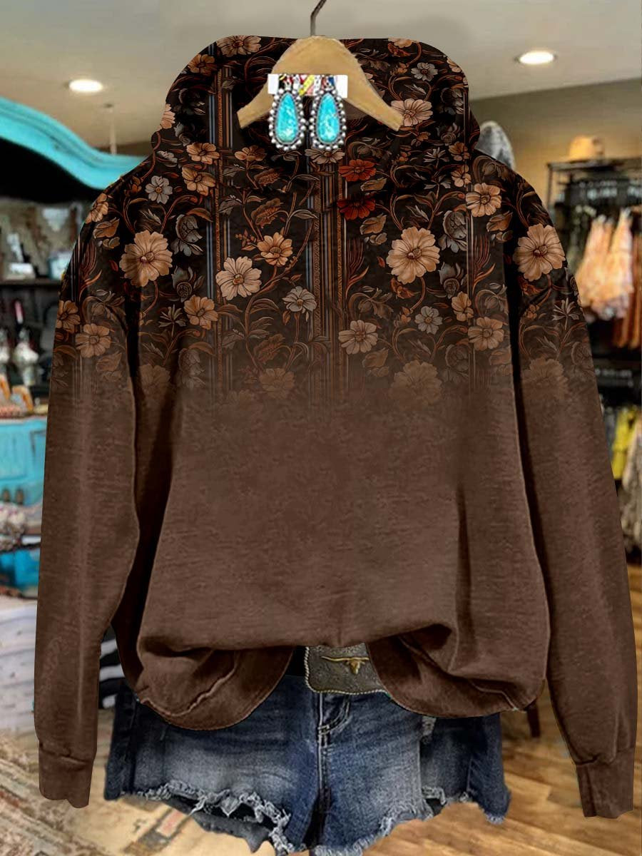 Women's Brown Flower Print Casual Sweatshirt