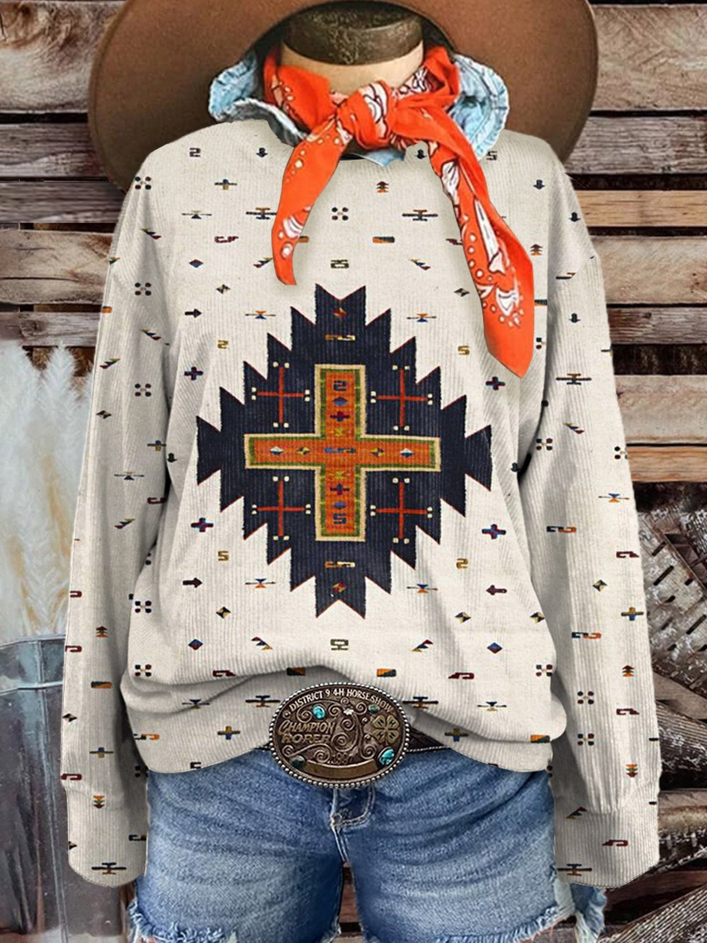 Women's Aztec Print Casual Corduroy Sweatshirt