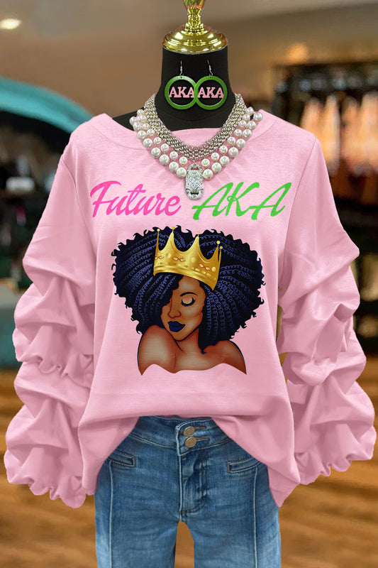 Sweet Alpha Kappa Alpha Sorority Print Pleated Sweatshirt