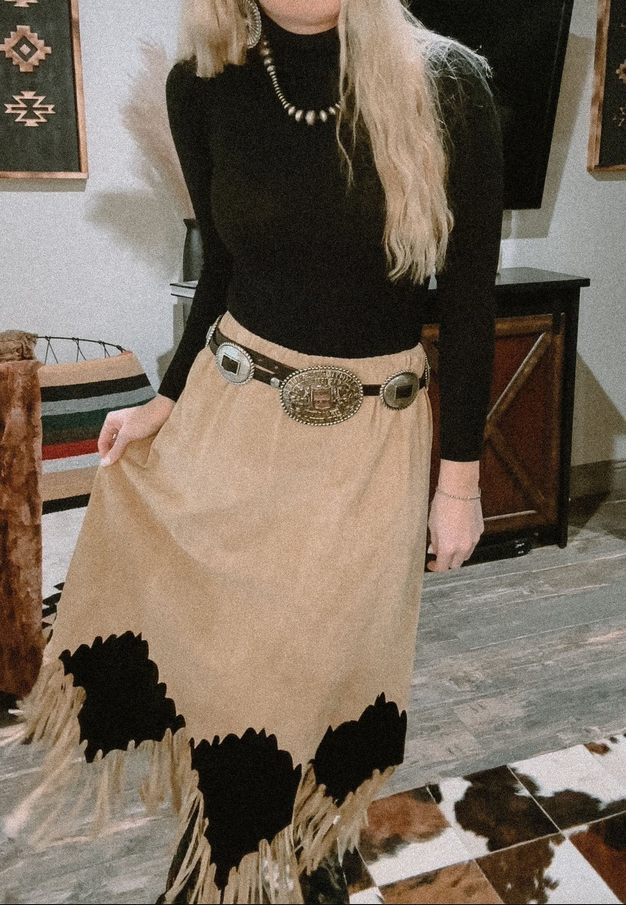 Western Irregular Fringed Skirt