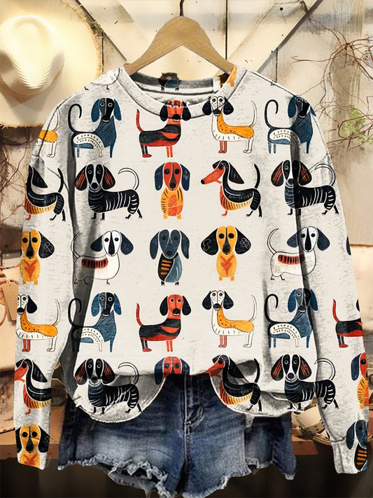 Dachshund Print Casual Sweatshirt