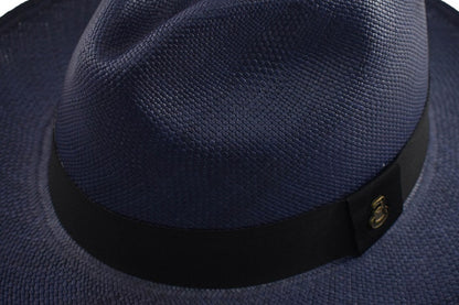 Navy Blue Classic Fedora | Genuine Panama Hat | Toquilla Straw | Handwoven in Ecuador - EA - HatBox Included