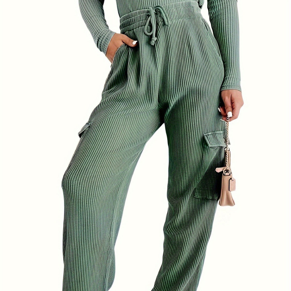 Women's Loose Elastic Waist Corduroy Legged Casual Trousers