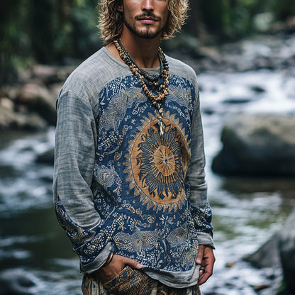 Men's Bohemian Holiday Style Vintage Printed Casual Long Sleeve Top