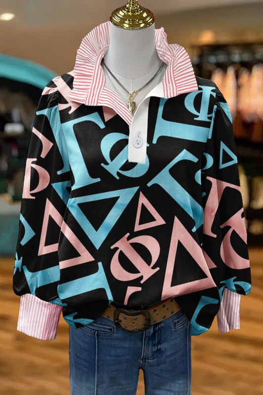 Unique Gamma Phi Delta Sorority Print Puff Sleeve Blouse