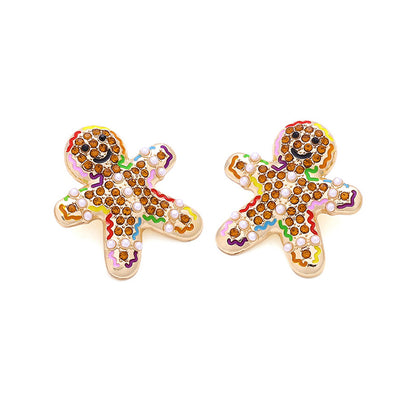 Cute Colored Alloy Christmas Gingerbread Man Earrings