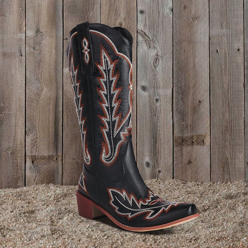 Embroidered Mid Calf Western Boots