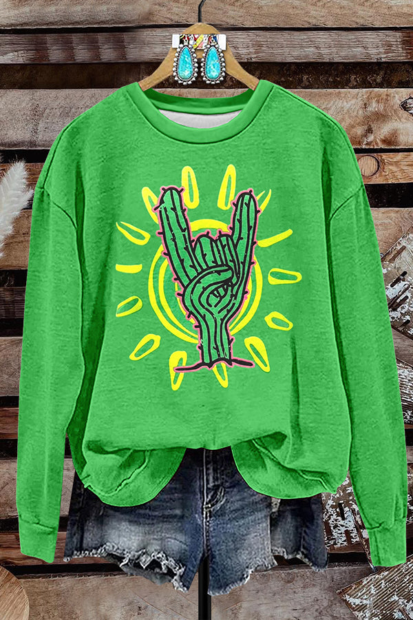 Western Cactus Print Sweatshirt