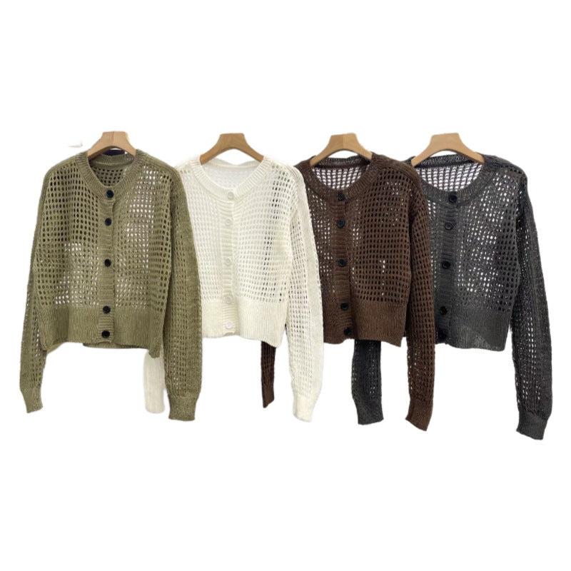 Hollow Knitted Round Neck Sweater Cardigan