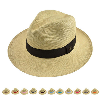 Genuine Panama Hat - Customizable Band Color - Classic Summer Fedora - Natural Toquilla Straw - Handwoven in Ecuador - EA - HatBox Included