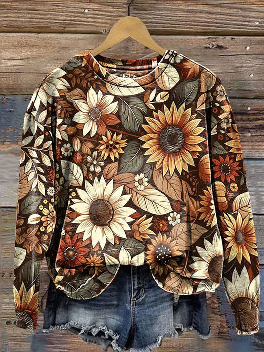 Vintage Flower Art Print Casual Sweatshirt