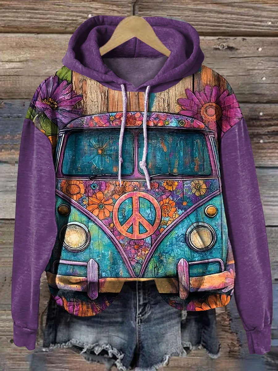 Vintage Peace Love Art Print Casual Sweatshirt