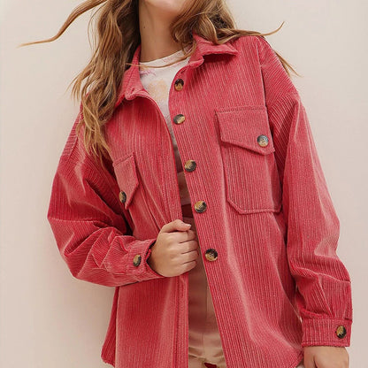 Coat Loose Corduroy Pocket Long Sleeve Irregular Cardigan Shirt Women