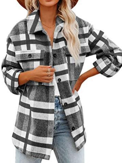 Vintage Plaid Print Woolen Coat Jacket