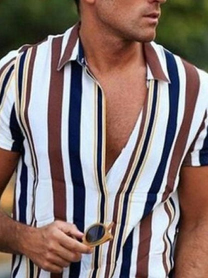 Men's Casual Striped Short Sleeve Shirt