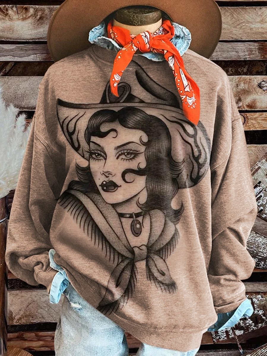 Cowgirl Print Casual Sweatshirt