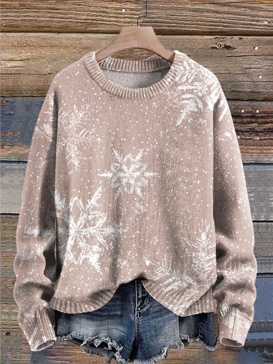 Christmas Snowflake Art Print Knit Pullover Sweater