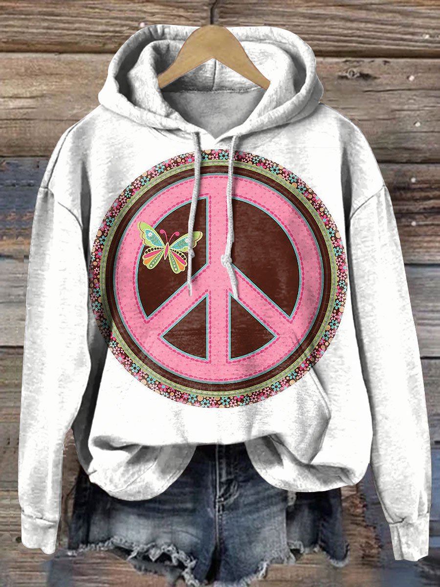 Peace Love Logo Art Casual Hoodie Sweatshirt