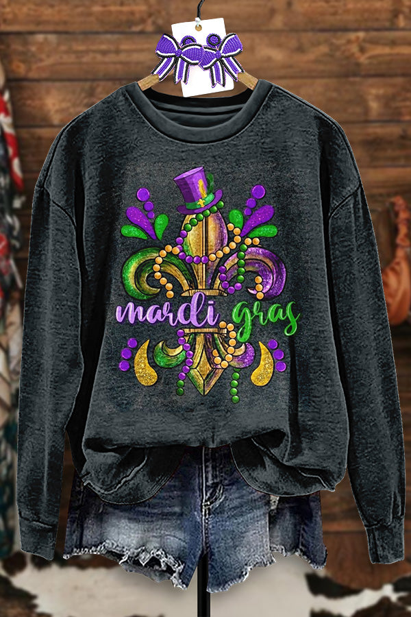 Vintage Mardi Gras Print Sweatshirt