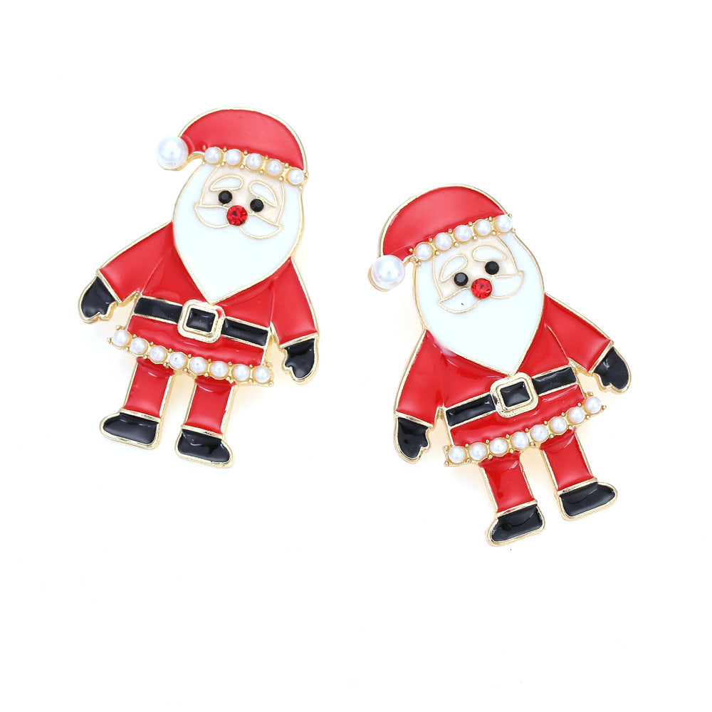 Multi Colored Rhinestone Santa Claus Earrings