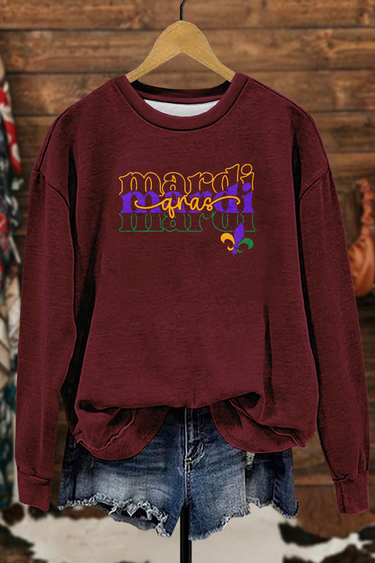 Cozy Mardi Gras Letter Print Sweatshirt