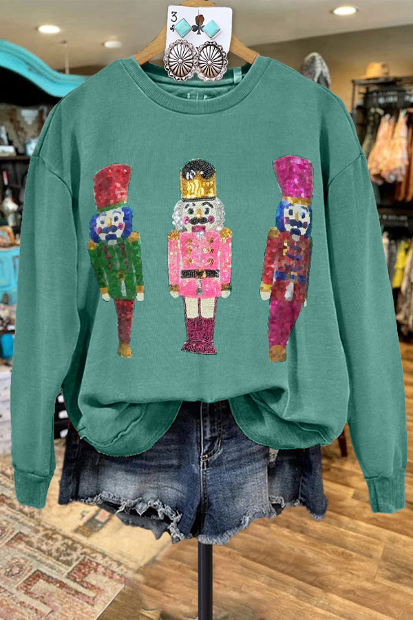 Casual Nutcracker Contrast Print Shiny Sweatshirt