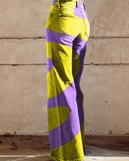 Women's Abstract Art Print Casual Wide Leg Pants