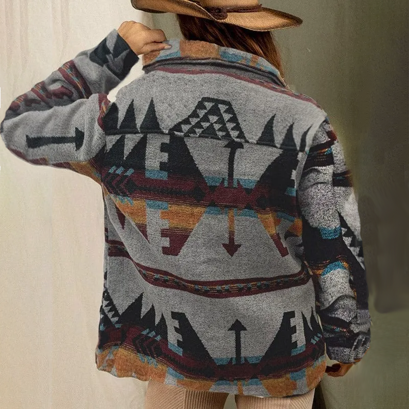 Women's Alkez Vintage Ethnic Coat Tweed Printed Jacket