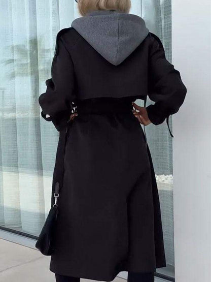 Women's Hooded Long Sleeve Trench Coat