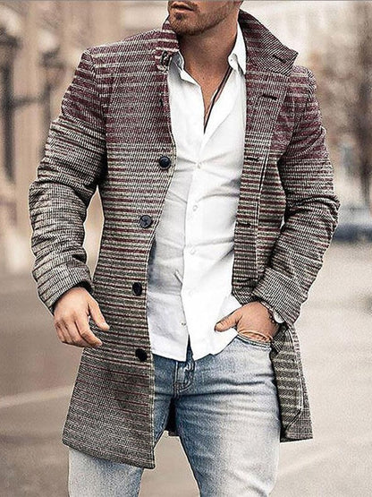 Men's Retro Buttoned Stand Collar Printed Woolen Jacket